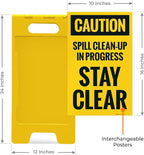 Caution Spill Cleanup in Progress Stay Clear Sidewalk Sign Kit, 10x16 Inches, with A Frame Stand, Made in USA