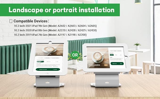 Kiosk POS Tablet Stand Compatible with 10.2 inch iPad 7 8 9 Generation, Business Desktop Retail Tablet Stand with 360° Swivel Base, Metal, White, PSC101WT