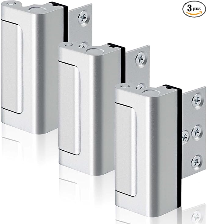 3PACK Home Security Door Reinforcement Lock Childproof, Add High Security to Home Prevent Unauthorized Entry, Aluminum Construction Finish, Frame Lock, Silver