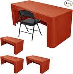 HolidayIdeas 4 Pack 3-Sided Christmas Fitted Tablecloth for 6ft Tables, Open Back Rust Table Cover for Vendor Booth Display, Craft Fair, Trade Show, Allows Seating & Easy Access Storage
