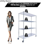 NSF Commercial 4-Tier Wire Shelving with Wheels, 60"x24"x72" Heavy Duty Metal Shelves 3200 lbs Max Capacity, Chrome Storage Rack for Garage Kitchen Pantry Warehouse