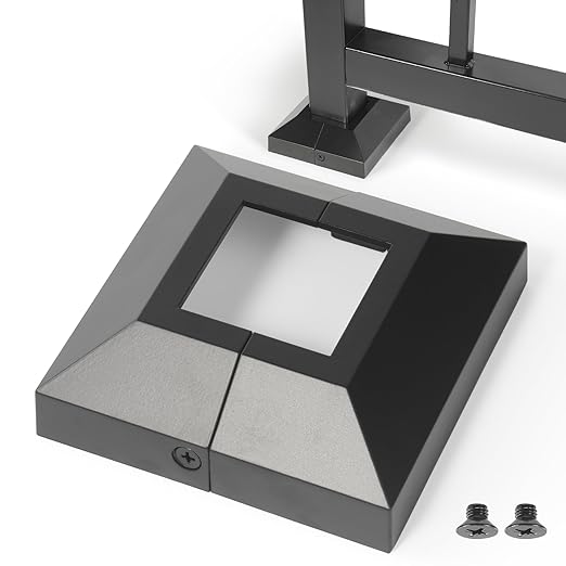 2.0"x2.0"（Actual: 2.0"x2.0"） Deck Post Base Cover Decorative Post Base Trim Skirt Black Aluminum 2Pack