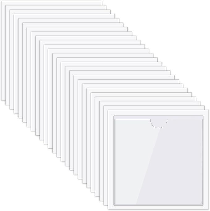 Chinco 50 Pack Clear Adhesive Pockets, Labels for Storage Bins, Plastic Self Adhesive Index Card Holder with Top Open for Organizing Bins Box Drawer(4.1 x 4.1 Inches)