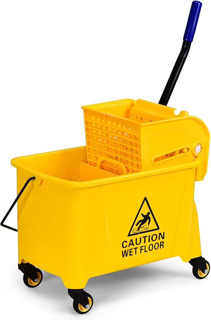 ARLIME Mop and Bucket Set with Wringer On Wheels, 21 Quart Capacity Portable Wringer Trolley on Wheels, Side Press Floor Cleaning Wavebrake w/Handle, Mop Bucket for Home, Commercial, Restaurants