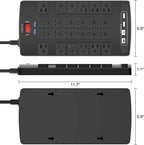 Surge Protector Power Strip - QINLIANF 15Ft Flat Plug Heavy Duty Extension Cord with 24 Outlets and 4 USB Ports(1 USB-C Ports), 1875W/15A, 4100J, for Home, Office, Dorm, ETL Listed, Black