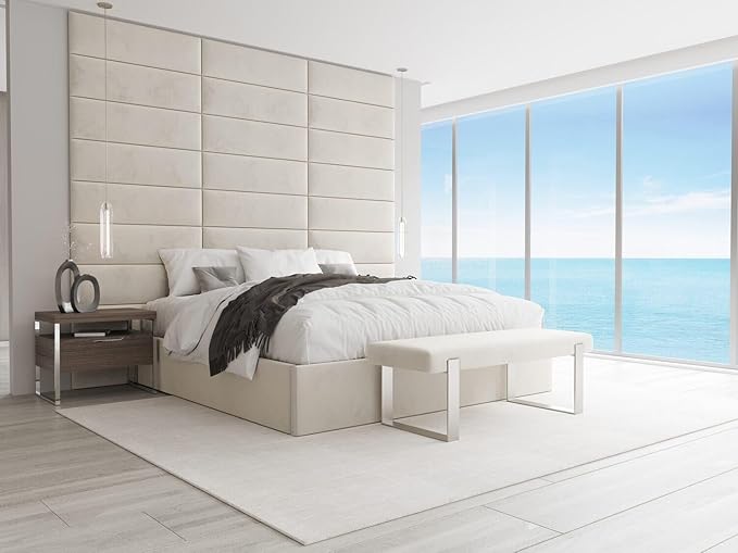VANT Upholstered Bed Bench - Velvet Ivory - Matte Black - Contemporary Modern, Bedroom Bench Seat, Hallway, or Entryway
