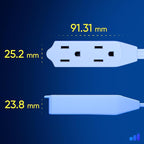 Maximm Cable 15 Ft 360° Rotating Flat Plug Extension Cord/Wire, 16 AWG Multi 3 Outlet Extension Wire, 3 Prong Grounded Wire - White - UL Certified