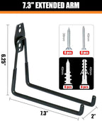 WMK 7.3'' Heavy Duty Garage Hooks, 4 Pack Wall Mount Garage Storage Hooks for Hanging Bike, Ladder, Tools - 100LB Load Capacity, Triple-Welded, PVC Coated (Black)