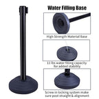 6PACK BESEA Crowd Control Stanchions with 10 FEET Retractable Belts, Water Filled Base Weighted Barriers Black Post