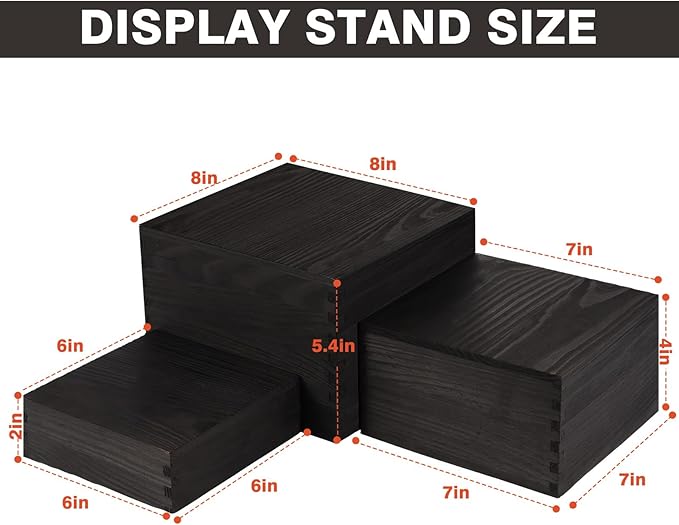 3 Pack Wood Cake Cupcake Stand Buffet Risers, Wooden Display Stand Wood Display Riser, Square Food Display Risers for Party Wedding Birthday Home (6" 7" 8")