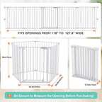 COMOMY 127.8" Extra Wide Baby Gate, Dog Gate for House Stairs Doorways Fireplace, Auto Close Pet Gate with Door Walk Through, 5 Metal Panels, Hardware Mounted Baby Fence Indoor Outdoor(30" Tall,White)