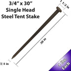 Single Head Tent Stakes - Heavy Duty Steel Tent Stakes, Versatile Ground Spikes to Anchor Commercial Inflatables, Party Tents, and Outdoor Camping Shelters, 3/4 x 30 Inch, 50-Pack