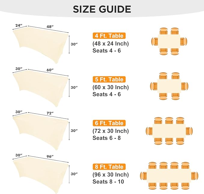 2 Pack 6 Ft Beige Spandex Table Cover Fitted Rectangular Tablecloth Stretchable Fabric Table Cloth 6 ft Wrinkle-Free for Party Tradeshows Banquet Weddings Cocktail