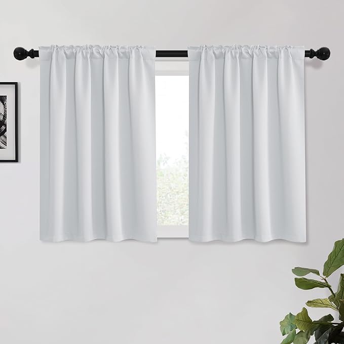 KGORGE Room Darkening Curtains 45 inch Length, Privacy Energy Efficiency Curtains Window Treatment for Bathroom Dining Room Basement, Back Tab, W52 x L45 inches, Greyish White, 2 Panels