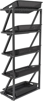 5 Tiers Retail Display Rack, Single Row Commercial Market Shelf Fruit and Vegetable Basket Stand Rack Set Snack Pantry Shelf Unit for Kitchen, Office, Store