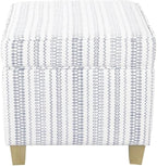 HomePop Home Decor | K7342-F2359 |Classic Square Storage Ottoman with Lift Off Lid | Ottoman with Storage for Living Room & Bedroom, Blue Stripe Large