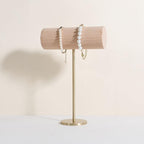 GemeShou Wood Bracelet Display Holder, White Jewelry watch organizer for selling, Retail Bangle Rack T Bar Stand Photo props【Beech Brass Bracelet Holder-High】