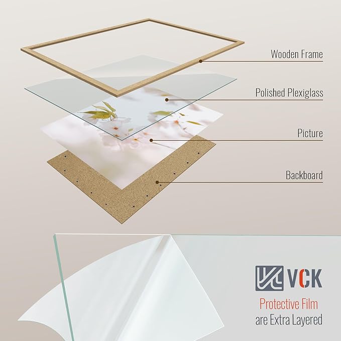 VCK 22x28 Oak Poster Frame 5 Pack, Natural Solid Wood Picture Frames, Wall Mounting Hanging