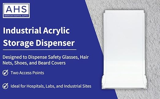 AHS Acrylic Glove Dispenser – Heavy-Duty Clear Holder for Gloves, Masks, Glasses, Shoe Covers, Hair Nets, Trash Bags & More | Freestanding Mount | 8.5"L x 7.2"W x 15.4"H | Pack of 1