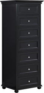 Tall Black Dresser for Bedroom with 7 Drawers, 52" Tall Modern Style Wooden Lingerie Chest with Crown Molding and Solid Wood Ball Legs, Anti-0xidation Zinc Alloy Knob(Black)