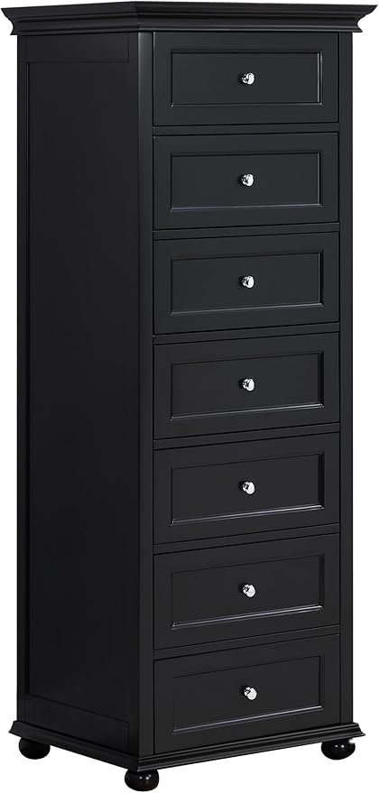 Tall Black Dresser for Bedroom with 7 Drawers, 52" Tall Modern Style Wooden Lingerie Chest with Crown Molding and Solid Wood Ball Legs, Anti-0xidation Zinc Alloy Knob(Black)