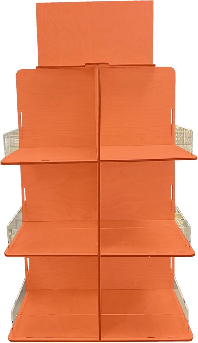 Versatile 4-Sided Rotating Display Stand for Candy, Snacks, Jams, Produce and More - Ideal for Craft Shows, Farmers Markets, and Retail Stores - 12 Shelves, Heavy-Duty Design, Easy Setup (Orange)