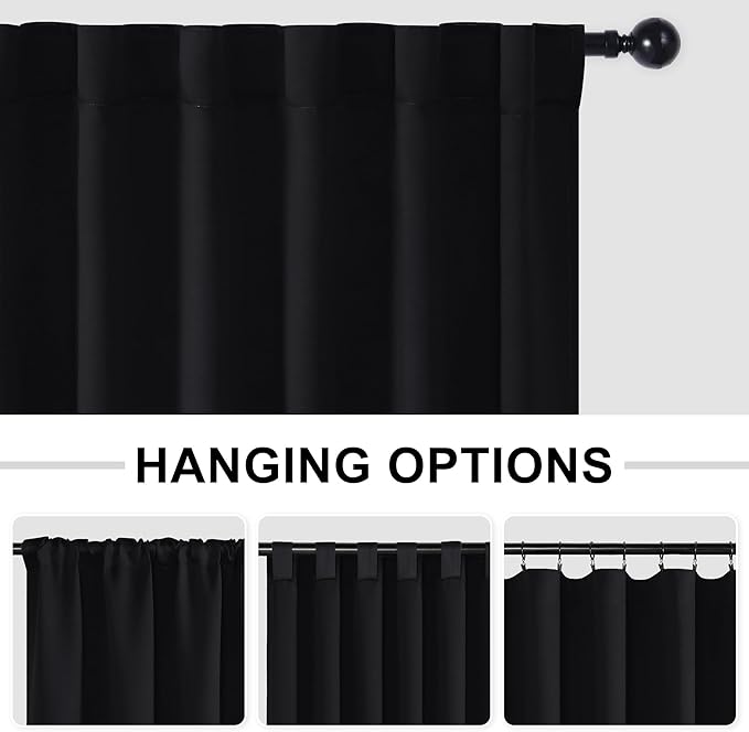 Hiasan Patio Sliding Door Room Divider Curtain Privacy Blackout Thermal Insulated Curtains with Back Tab & Rod Pocket for Bedroom Partition, Living Room Shared Office(100 x 96 Inches, Black)