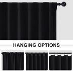 Hiasan Patio Sliding Door Room Divider Curtain Privacy Blackout Thermal Insulated Curtains with Back Tab & Rod Pocket for Bedroom Partition, Living Room Shared Office(100 x 96 Inches, Black)