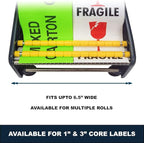 MDJ by Excell Manual Label Sticker Dispenser with 4 Suction Cups Base for Tabletop, Adjustable holder for multiple rolls for Office, Home, School, Warehouse, Easy Peel Off, Fits up to 6.5" Wide Labels