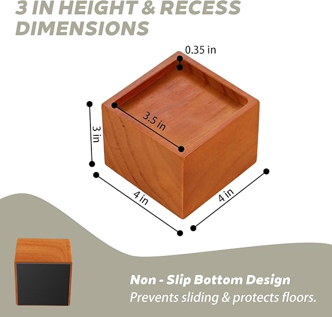 3-Inch Solid Pine Furniture Risers – 2000LBS Capacity, Tool-Free Install, Natural Wood Design for Beds, Sofas & Desks (3 Inch)