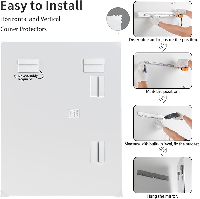 Mirrorons Beveled Mirror, Wall Mirror 40" x 30", Frameless Rectangle Bathroom Mirror with Beveled Edge, Hangs Horizontally or Vertically. Rounded Corner Tempered