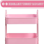 AGTEK 3-Tier Rolling Carts with Wheels, Rolling Utility Cart with Iron Frame for Kitchen, Plastic Shelves, Living Room, Office, Pink