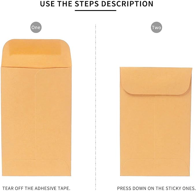 500 PCS #7 Coin Envelopes, 3.5 x 6.5 inches Brown Kraft Envelopes Classic Small Parts Envelopes with Self Adhesive Gummed Flap for Coins, Cash, Credit Cards, Seeds