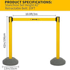 BESEA Crowd Control Stanchions with 10 FEET Retractable Belts, Water Filled Base Weighted Barriers Yellow Post 6PACK