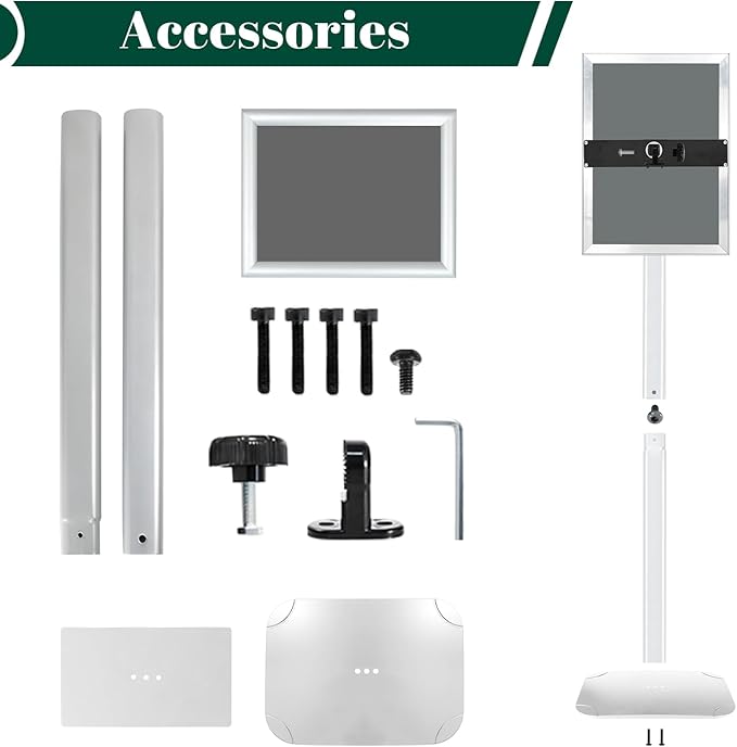 3Pcs Heavy Duty Pedestal Sign Holder for Display, 11 x 17 inches Adjustable Floor Standing Sign Holder with Weighted Base , Sign Stand for Indoor/Outdoor Advertising，Silver