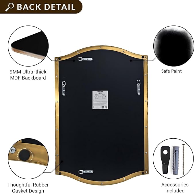 ANDY STAR 30"x48" Scalloped Mirror，Brushed Gold Rectangle Bathroom Mirror with Curved Edge Stainless Steel Metal Frame, Large Wall-Mounted Mirror for Bathroom, Entryway (Horizontal/Vertical)