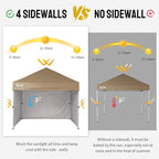 CROWN SHADES 10X10 Comercial Instant Canopy Pop Up Tent with Center Lock, 300D Fabric, 4 Sidewalls, Sto'N Go Bag, Beige