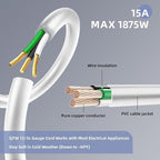EP 12 Ft Outdoor Extension Cord, 12/3 SJTW Heavy Duty Extension Cable with 3 Prong Grounded Plug, 15 AMP Power Cord for Lawn, Garden, Appliances, White