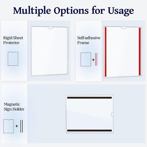 10 Pack Magnetic Sign Holder 8.5 x 11 - Rigid Sheet Protectors with Magnetic Strip Adhesive Strip, Adhesive Frames 8.5 x 11 Magnetic Picture Frames for Refrigerator,Whiteboard,Wall,Door,Window