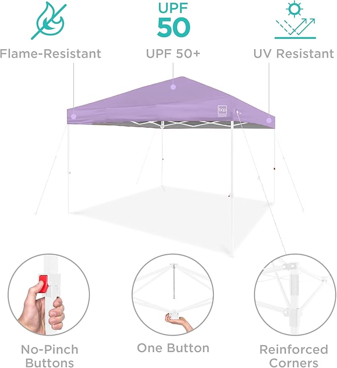 Best Choice Products 10x10ft 1-Person Setup Pop Up Canopy Tent Instant Portable Shelter w/ 1-Button Push, Case, 4 Weight Bags - Lilac/White
