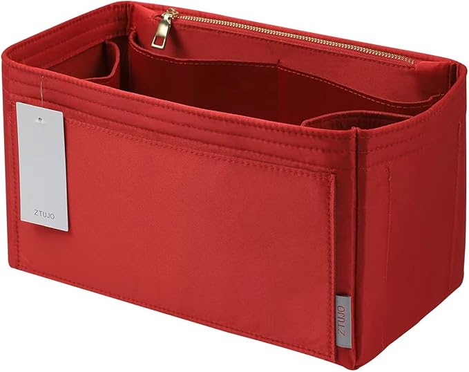 ZTUJO Purse Organizer Insert For Handbags, Silky Touching Bag Organizer Insert With Bottle Holder, Perfect for Speedy, Neverfull, Tote,ONTHEGO,Artsy,Handbag and More (X-Large, Silky Red)