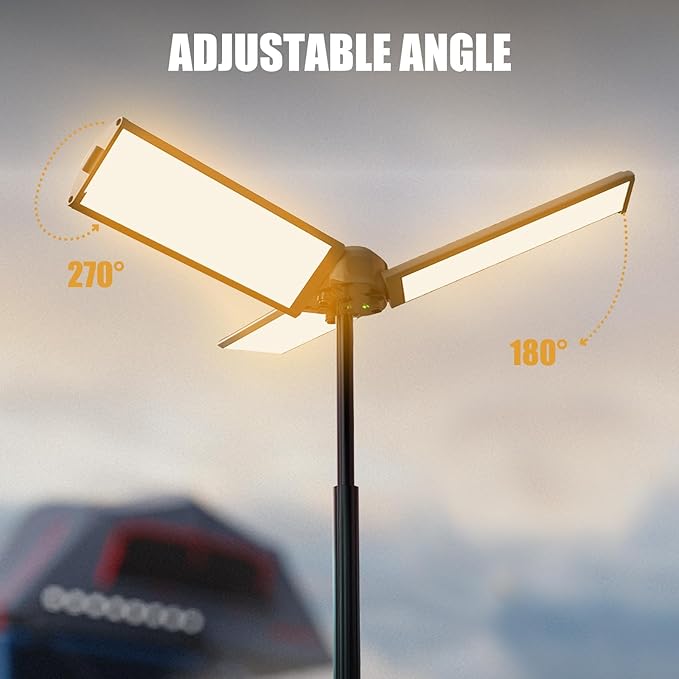 BUBRA Rechargeable Telescopic Camping Light with Power Bank & Stand, IP44 Waterproof Stepless Dimming Work Light & Flashlight, 3-Mode Portable LED Lantern for Emergency, Outdoor, Garage, Power Outages