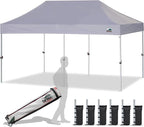 Eurmax USA 10'x20' Pop Up Canopy Tent Commercial Instant Canopies with Heavy Duty Roller Bag,Bonus 6 Sand Weights Bags (Grey)