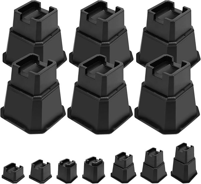 shouwuhho Bed Risers 6 inch, Furniture Risers Elevation in Heights 6 Inch Heavy Duty, Bed Lift Risers for Caster Wheels or Posts of Bed Table Couch, Support up to 6000 lbs, Black, 6 Pack
