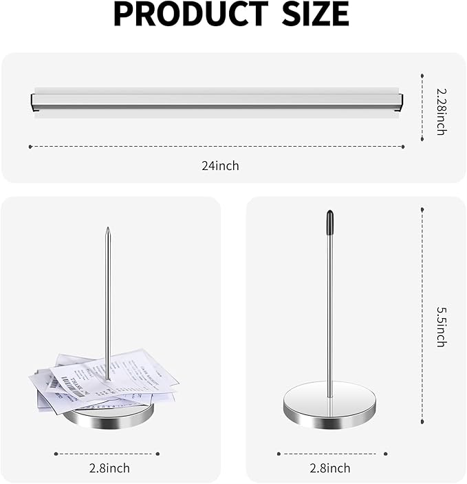 24 Inch Aluminum Ticket Holder Rail with 2 Receipt Stabbers for Restaurant, Kitchen, Bar