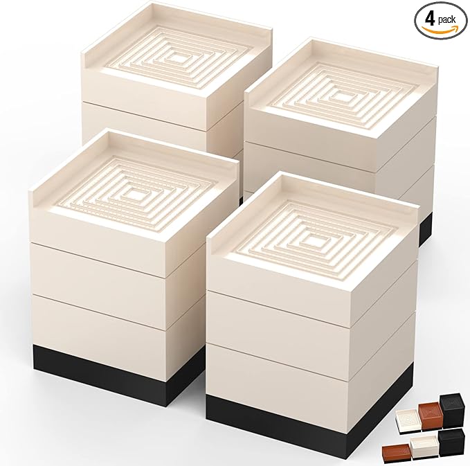 Furniture Risers, Tclouda Bed/Sofa/Desk/Table/Chair Leg/Fridge Lifts to 1.5, 3 and 4 in, Square Adjustable Risers Blocks for Extenders, Heavy Duty Supports Up to 1300 Lbs, 4 in-Apricot-Square