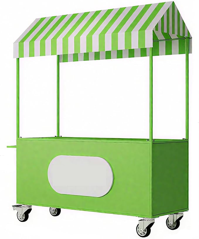 Outdoor Vendor Cart, Portable Cart with Canopy, Commercial Business Mobile Street Food Vendor Carts, Foldable Vending Stand Kiosk Display Trolley with Canopy for Markets (Pink)