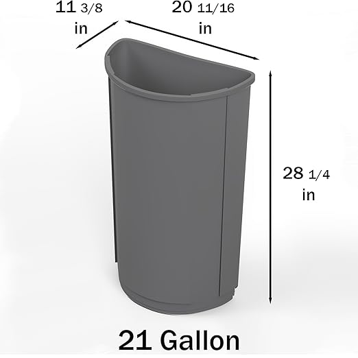 21-Gallon Half-Round Commercial Gray Trash Can - Wall-Hugging Waste Receptacle for High-Traffic Spaces