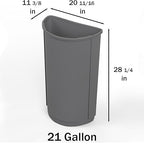 21-Gallon Half-Round Commercial Gray Trash Can - Wall-Hugging Waste Receptacle for High-Traffic Spaces