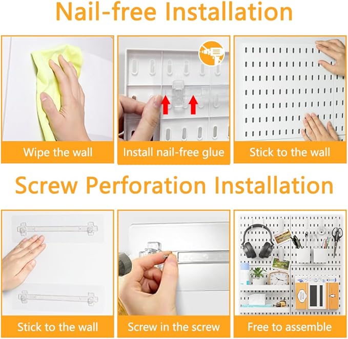 16pcs Pegboard sets, Plastic White Peg board Wall Organizer Kits,4pcs Peg Board and 12 Accessories Modular Hanging, Wall Mount Display Pegboard Panel Sets for Home Office Garage Kitchen Workshop
